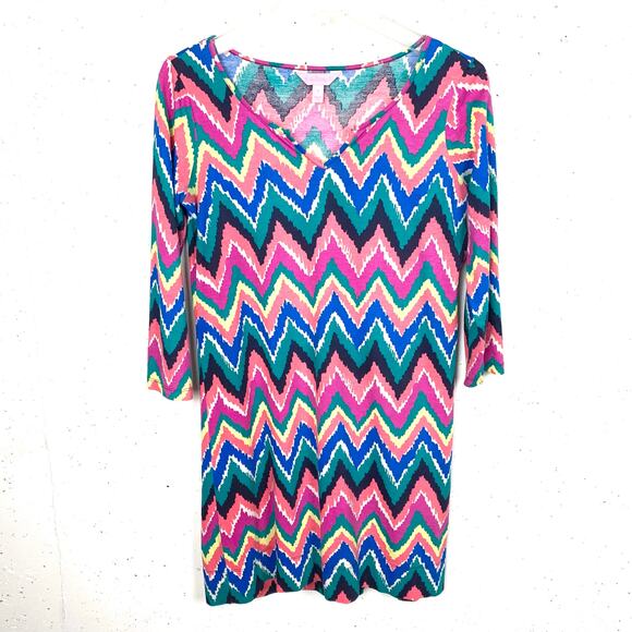 Lilly Pulitzer Womens Gretchen Multicolor Chevron 100% Cotton Dress Size Small - Picture 1 of 10